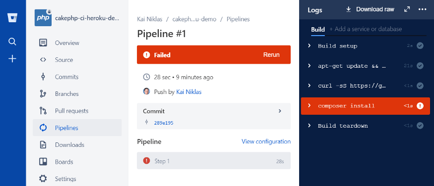 First Pipeline run fails